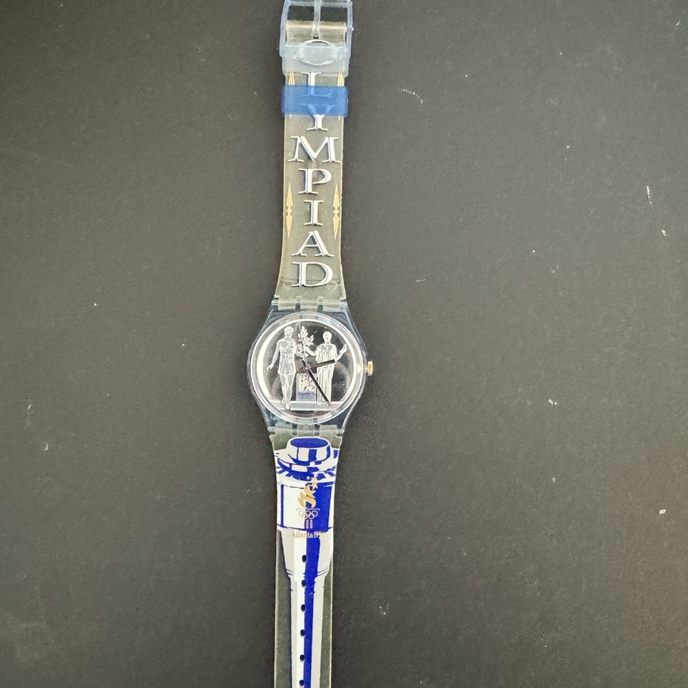 Olympiad Themed Kotinos Greece SWATCH Watch with Blue and Gold Accents
